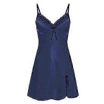 Women Lingerie Lace Chemise Nightgown Satin Babydoll Nightwear Silk Slip Dress (Blue,XL)