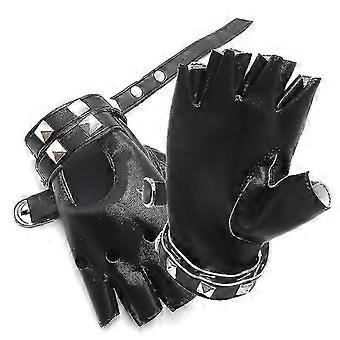 Luvas de couro punk sem dedos, compatíveis com mulheres para dirigir, andar de bicicleta e praticar esportes.