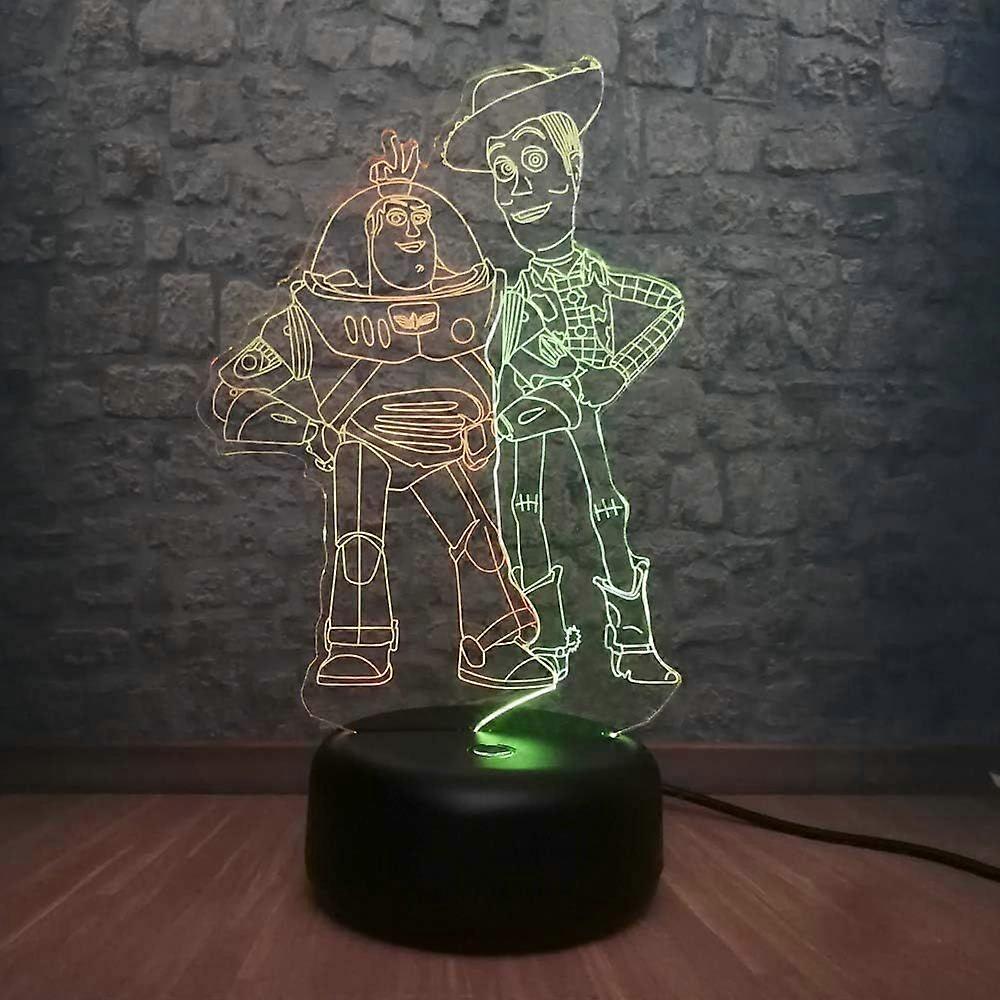 혼합 듀얼 컬러 버즈 라이트이어 우디 프렌즈 귀여운 USB 3D 침대 옆 램프 RGB 환상 아기 수면 야간 조명 장식 어린이 장난감