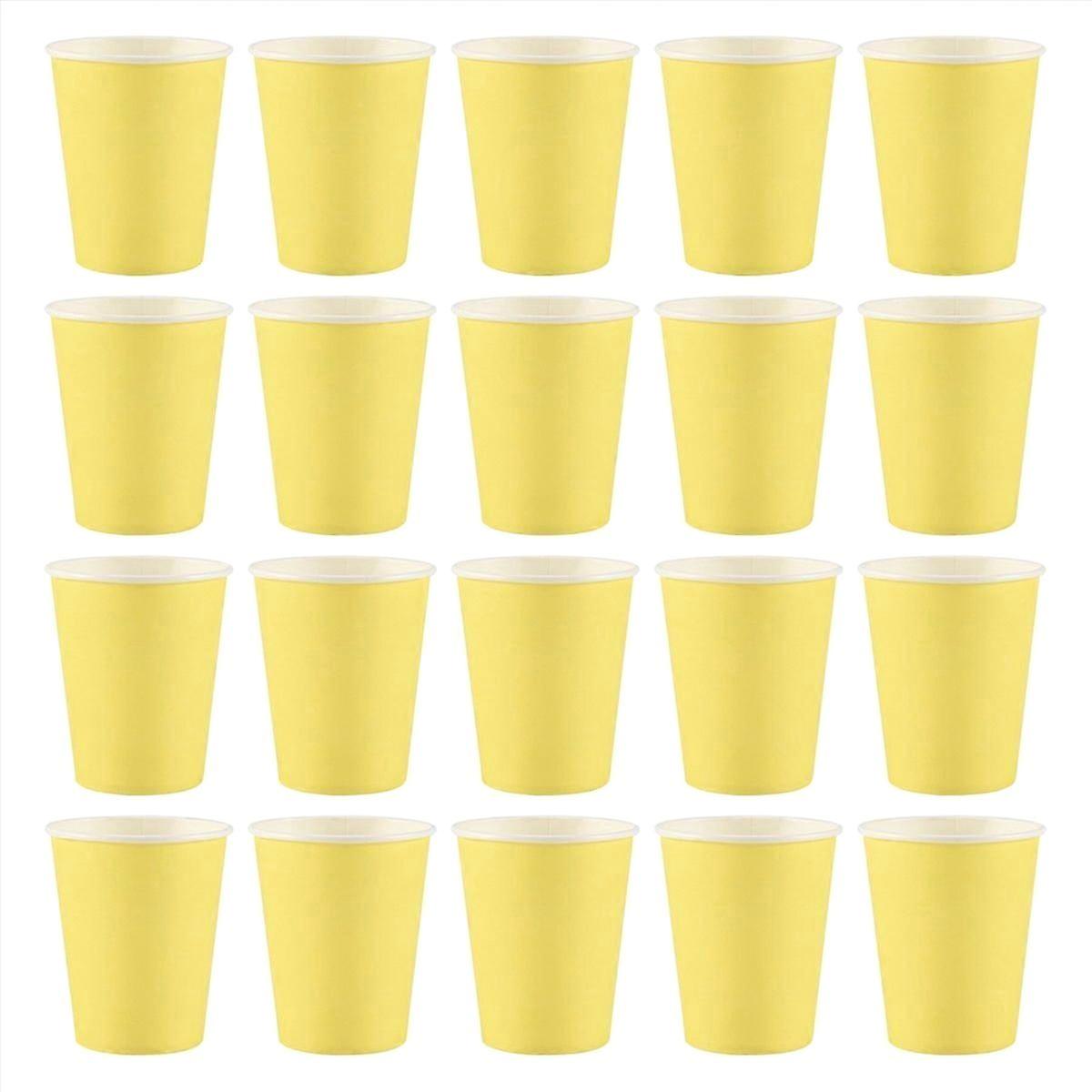 20x Yellow Paper Cups Solid Colours Birthday Catering