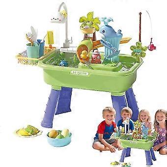 Kids Water Play Table with Pump - Green Sensory Play Set, Ideal for Home Garden Activities