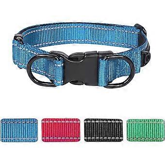 Reflective Dog Collar with Double D-Ring, Soft Neoprene Padded, Buckle Adjustable Safety Nylon Pet Collars for Large Dogs(Blue) Blue Medium(15.74-23.6