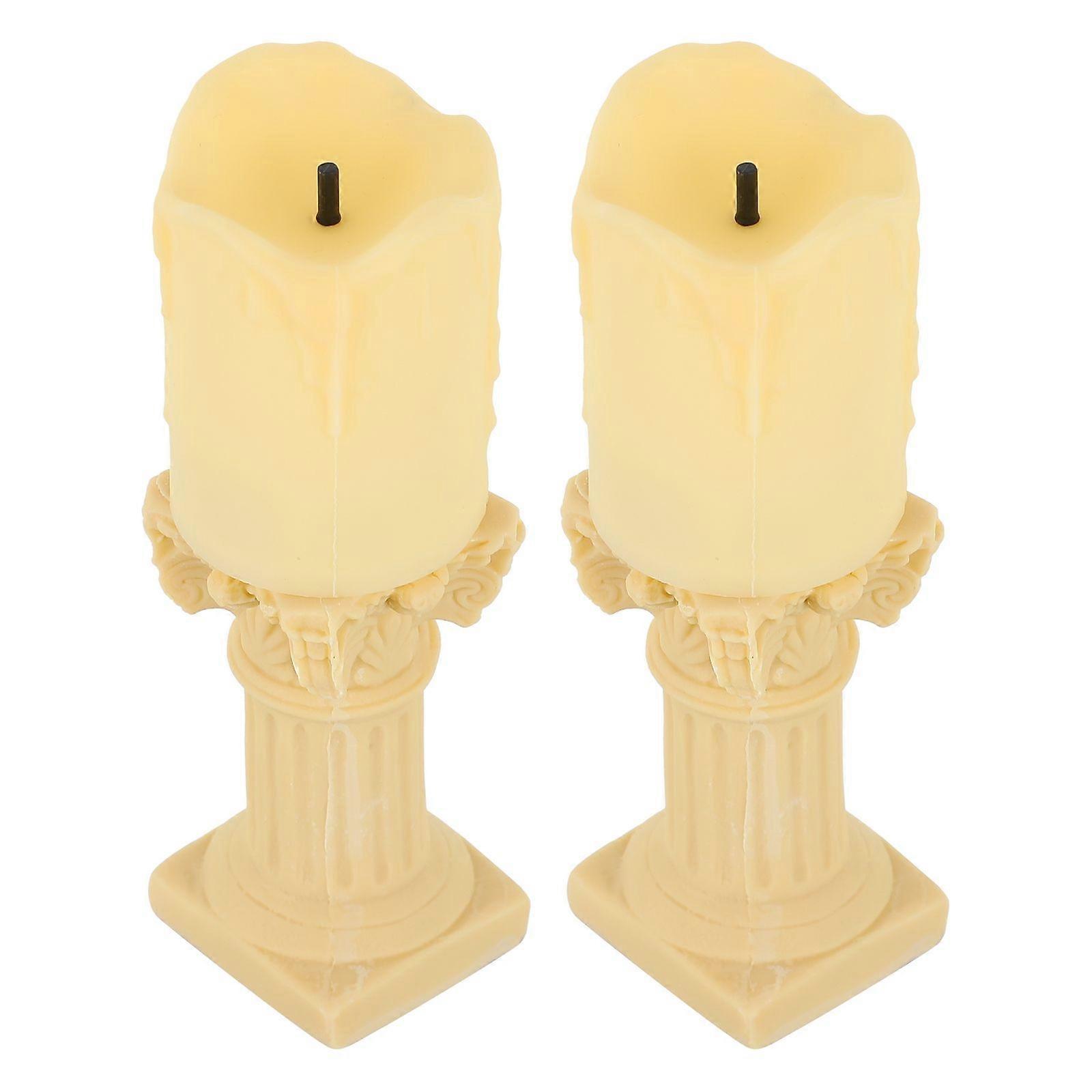 Plaster Candlesticks Statue Candle Shape Night Light 2Sets for Decor