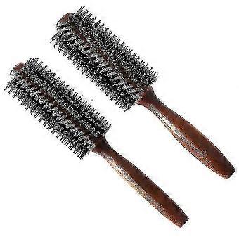 Boar Bristle Hair Brush Set with Wooden Handle, 2 in 1, compatible with Straightening & Curling