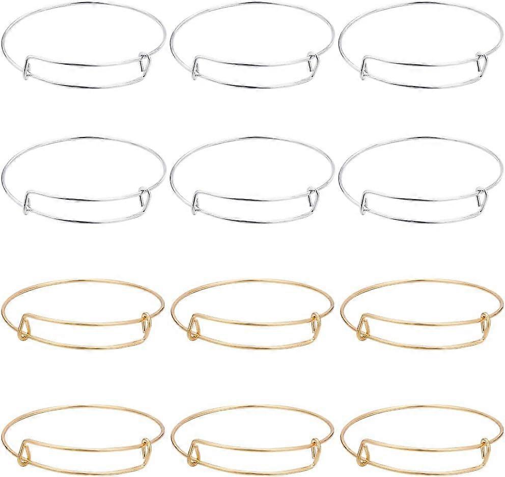 12Pcs Stainless Steel Expandable Wire Bangle Wire Bracelet Bangles Bulk Adjustable Stackable Blank Charm Bracelets Set