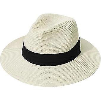 Ladies Wide Brim Straw Panama Roll Hat Belt Buckle Fedora Beach Sun Hat 407.