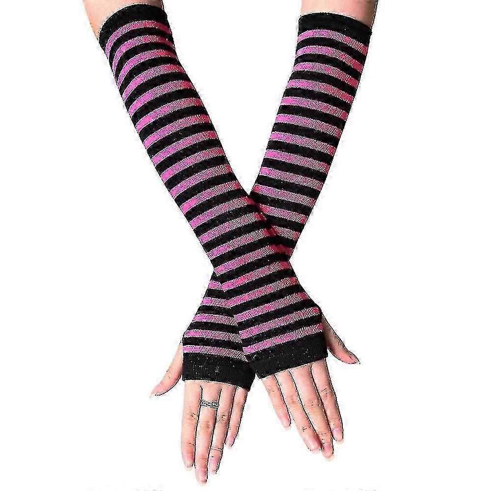 Femmes Digitalless Rayé Gants Long Manchettes