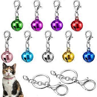 9 campanellini colorati per animali domestici, campanellini rumorosi per collare di cani e gatti con 2 portachiavi, piccoli campanellini rotondi in metallo con fermagli per ciondoli da collare e DI