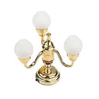 Golden Mini Accessory Electric Lamp Brass 3-Arm Chandelier for Dollhouse