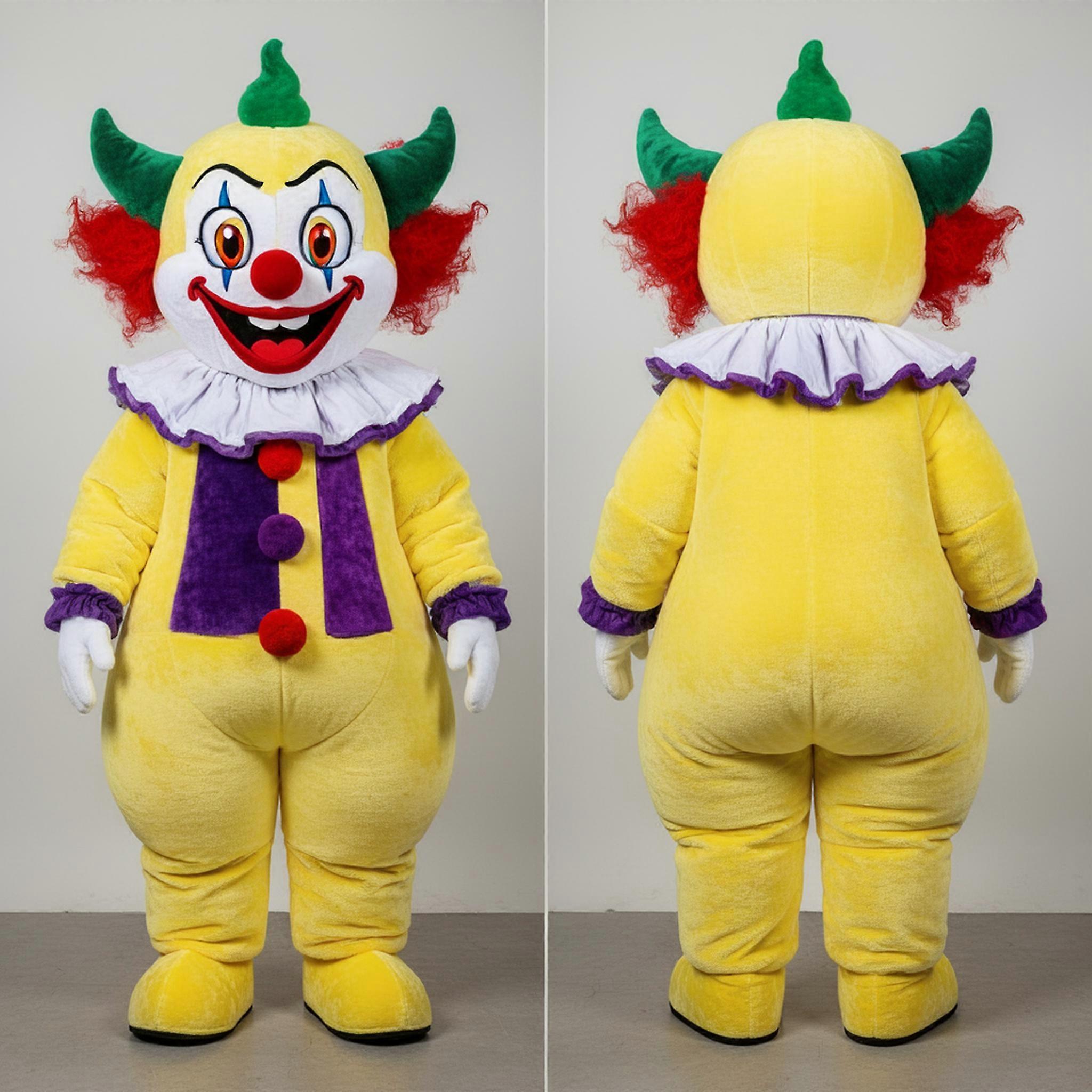 MASTICOT Lemon Yellow Grinning Evil Clown Mascot