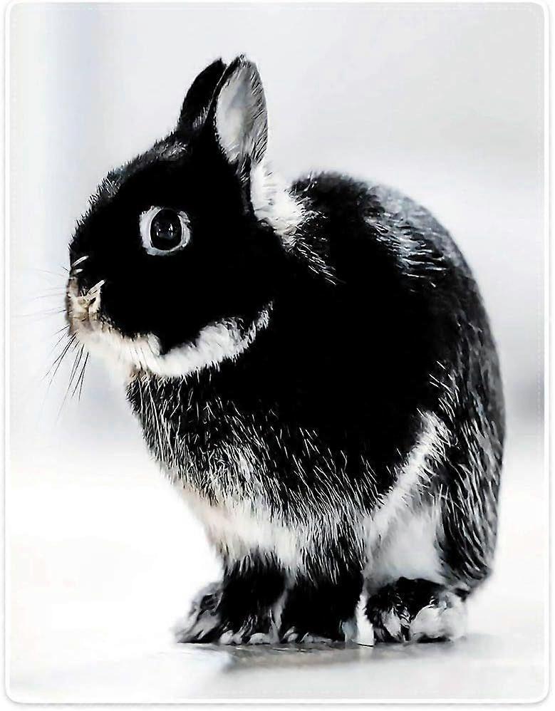 Soft Flannel Fleece Blanket Throw for Bed SofaBlack White Rabbit