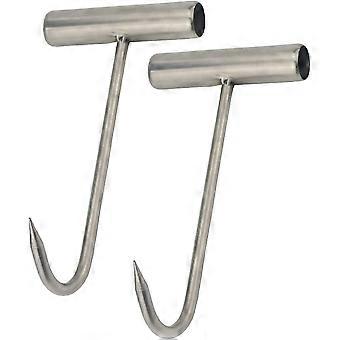 2pcs Stainless Steel T Hooks T-handle Meat Boning Hook For Kitchen Butcher Shop Restaurant Bbq Tool