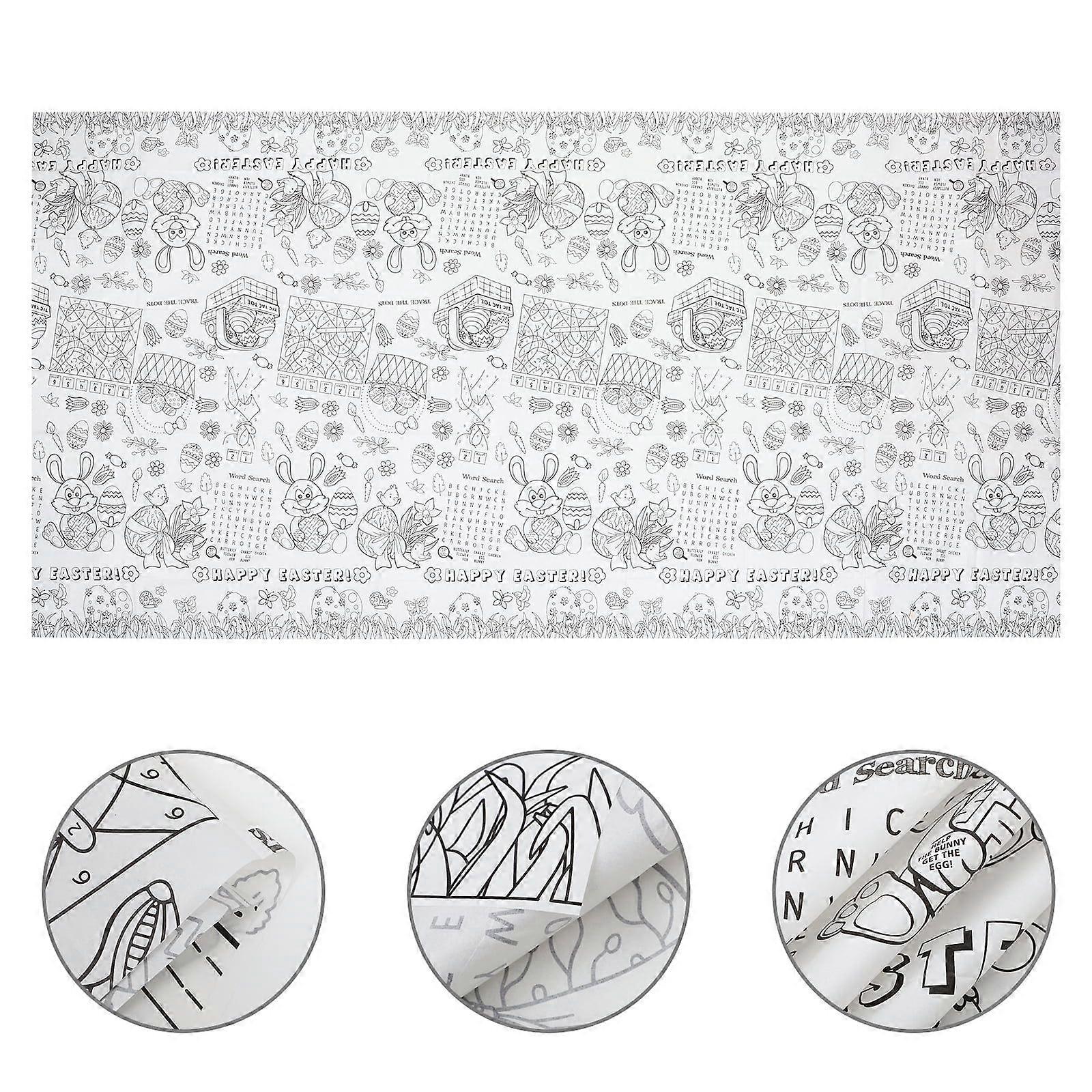 Easter Coloring Tablecloth Happy Easter Rectangle Paper Table Cloth Easter Holiday Party Decor