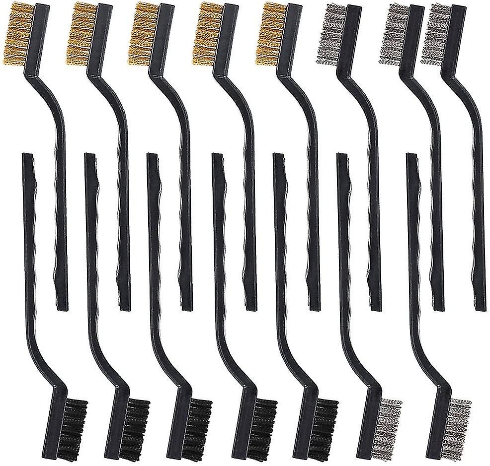 15 Piece Wire Brush Set With Curved Handle Stainless Steel Brass And Nylon For Weld And Rust Cleaning 5 Pieces Per Type