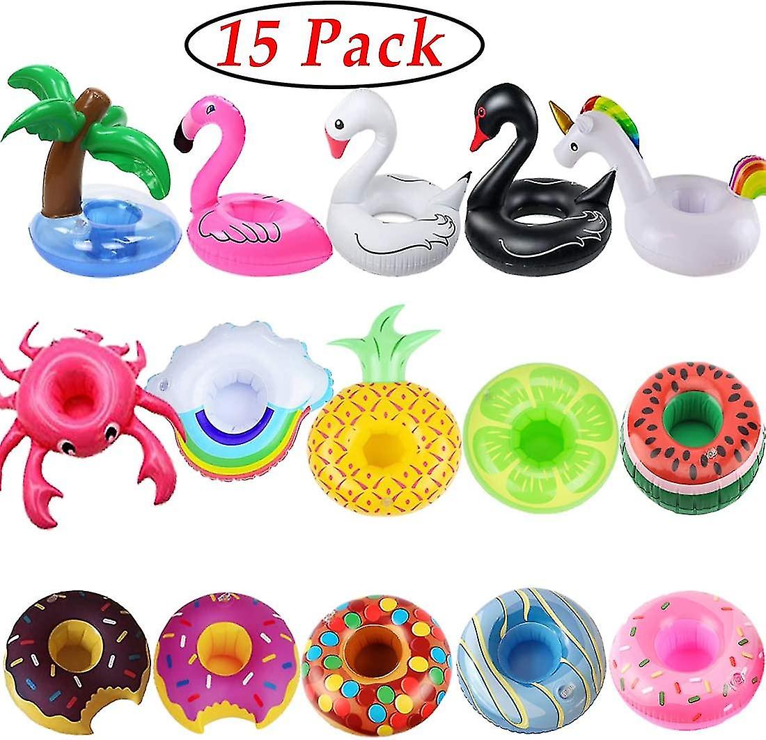 Inflatable Drink Holder, 15 Pack Drink Floats Inflatable Cup Holders Flamingo Coasters For Swimming