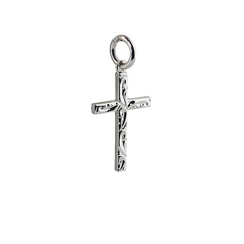 Silver 20x12mm hand engraved solid block Cross