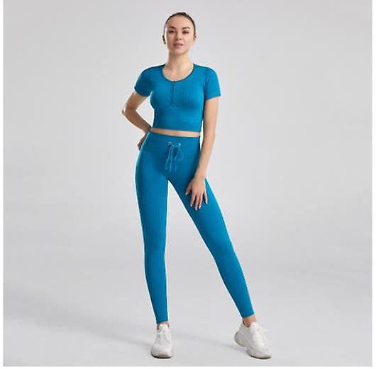 Autumn And Winter High Quality Drawstring Yoga Clothes Women's Shaping Hip Sports Suit Solid Color Tight Trousers Fitness Short-sleeved Suit