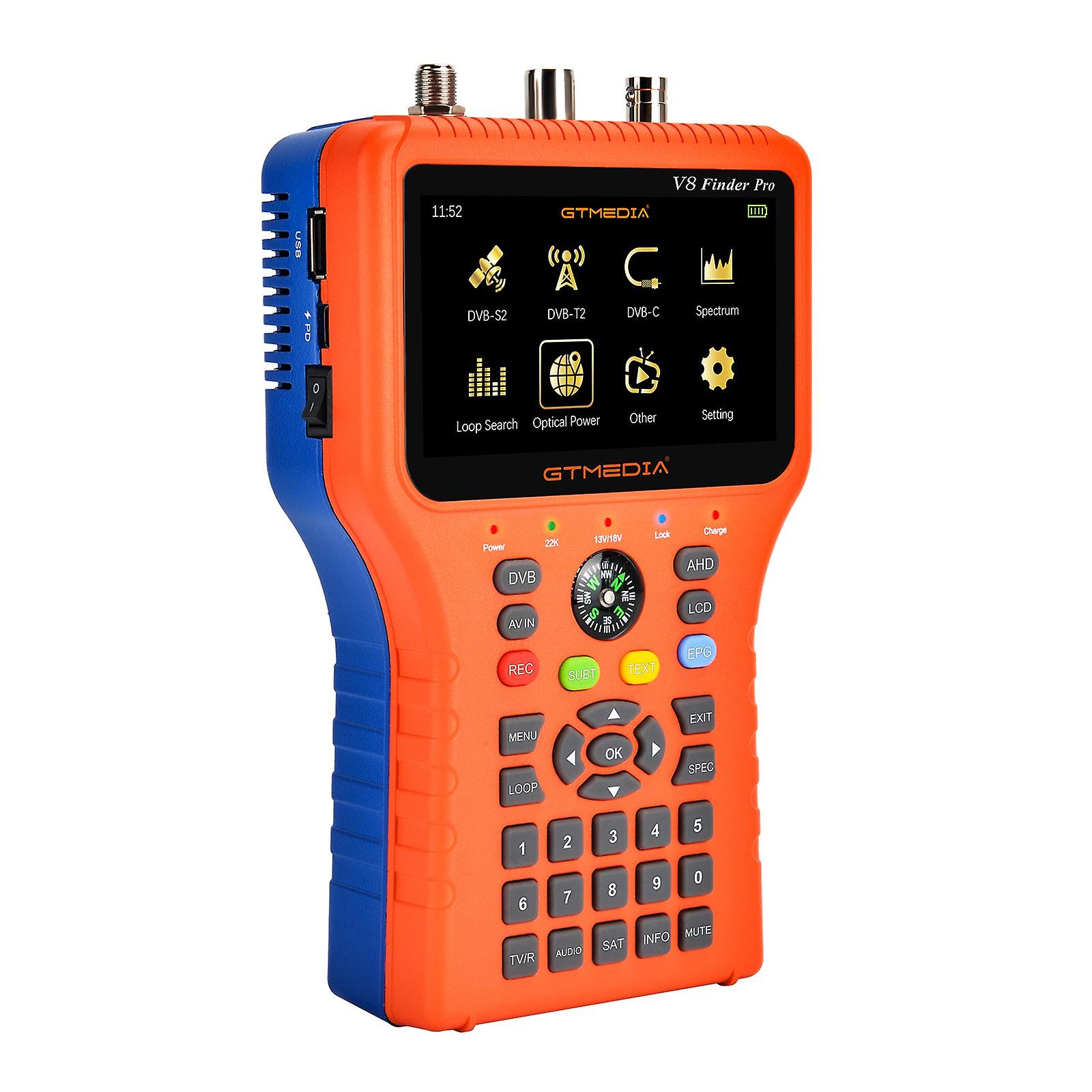 Gtmedia V8 Finder Pro Dvb-s/s2/s2x/t/t2/c H.265 Digital Satellite Finder 4.3inch Hd Display Auto Calculate Angle 4000mah Battery