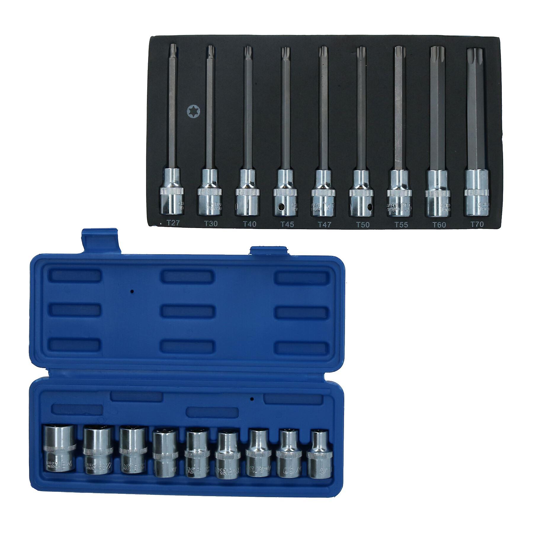 1/2" Drive Male + Female Short Long Torx E Sockets T27 – T70 E10 – E24 18pc