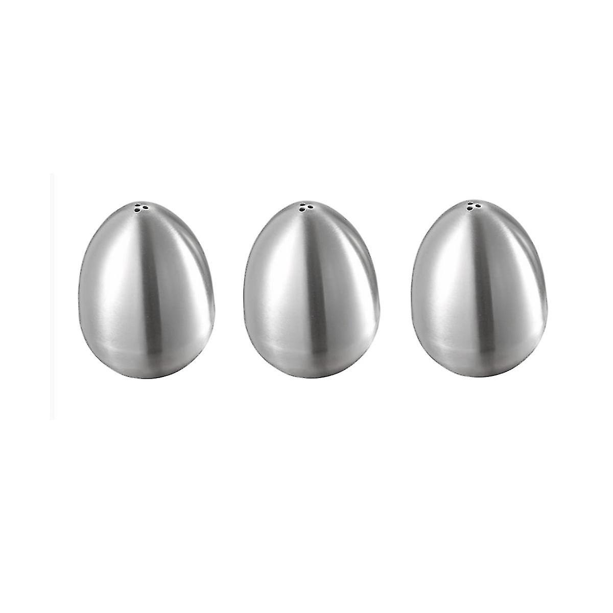 3pcs Stainless Steel Pepper Shaker Egg Shaped Salt Shaker Set Kitchen Tool,silver