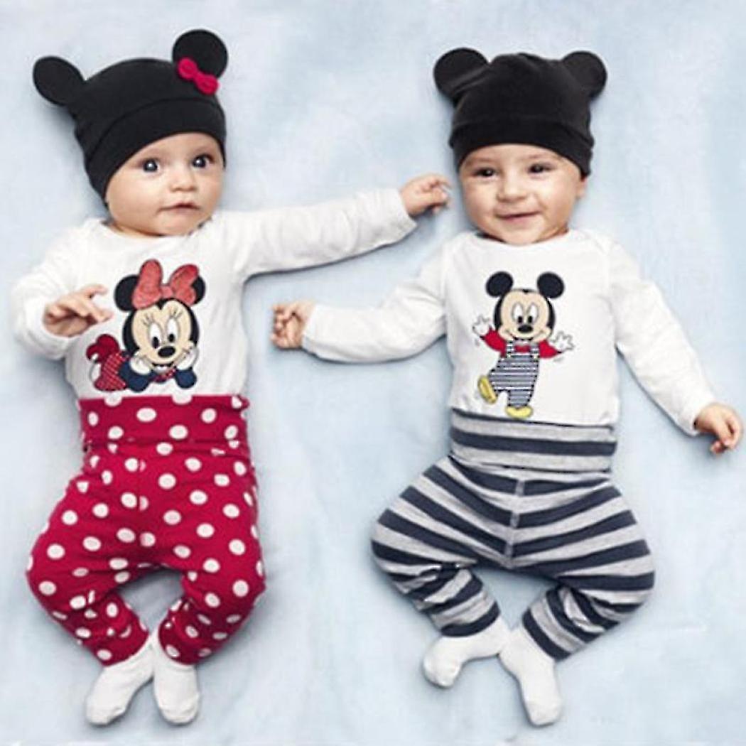 Neugeborene Baby Kleidung Mickey Minnie Maus Outfit Säugling Strampler Hose Mütze Hut Set Grey 12-18 Months