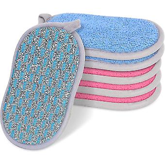 6 Durable ultra fino fibra de doble acción lavado de cocina La esponja, dispositivo de lavado de limpieza reutilizado