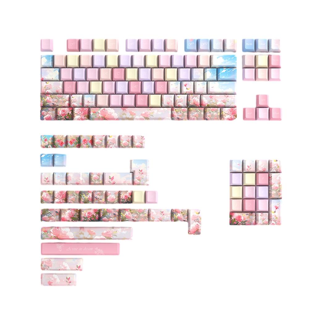Double Shot PBT Keycaps 141 Key Colored Rose DyeSub Keycap Set Mechanical Keyboard Keycap Set PINK