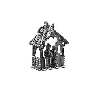 Silver 23x16mm Bride and Groom in Lychgate Pendant or Charm