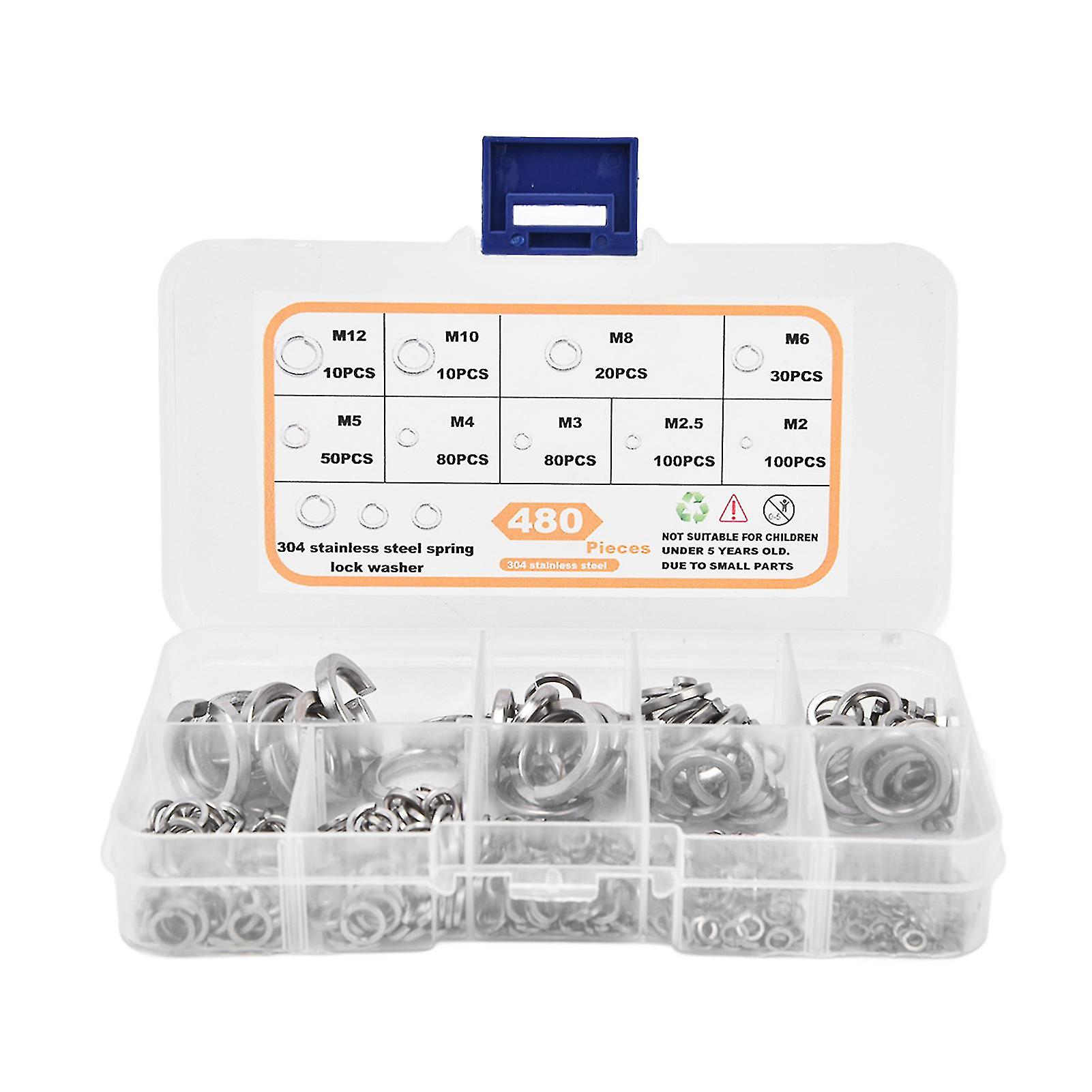 Ouitble Spring Washer Stainless Steel Flat Washer Assortment Kit, 480pcs, Excellent Performance, Tighter ing, Spring Washer Gasket