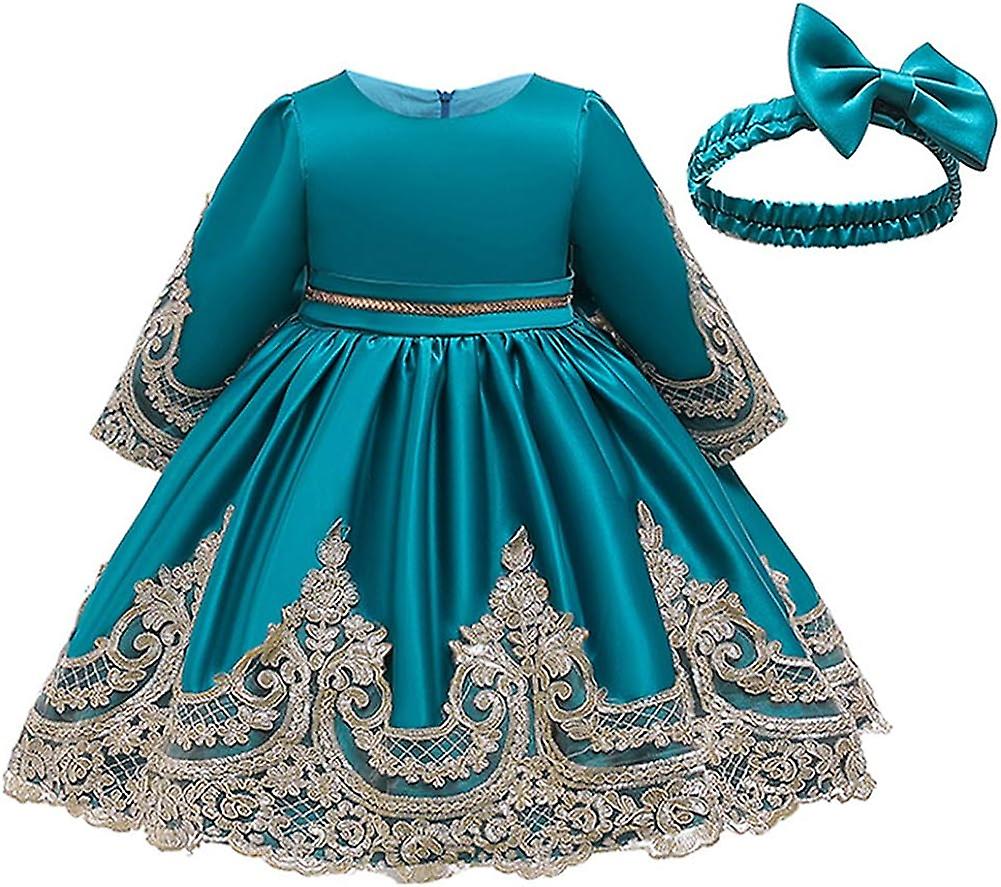 Baby Girls Satin Bowknot Tutu Party Robes avec Headwear Blue
