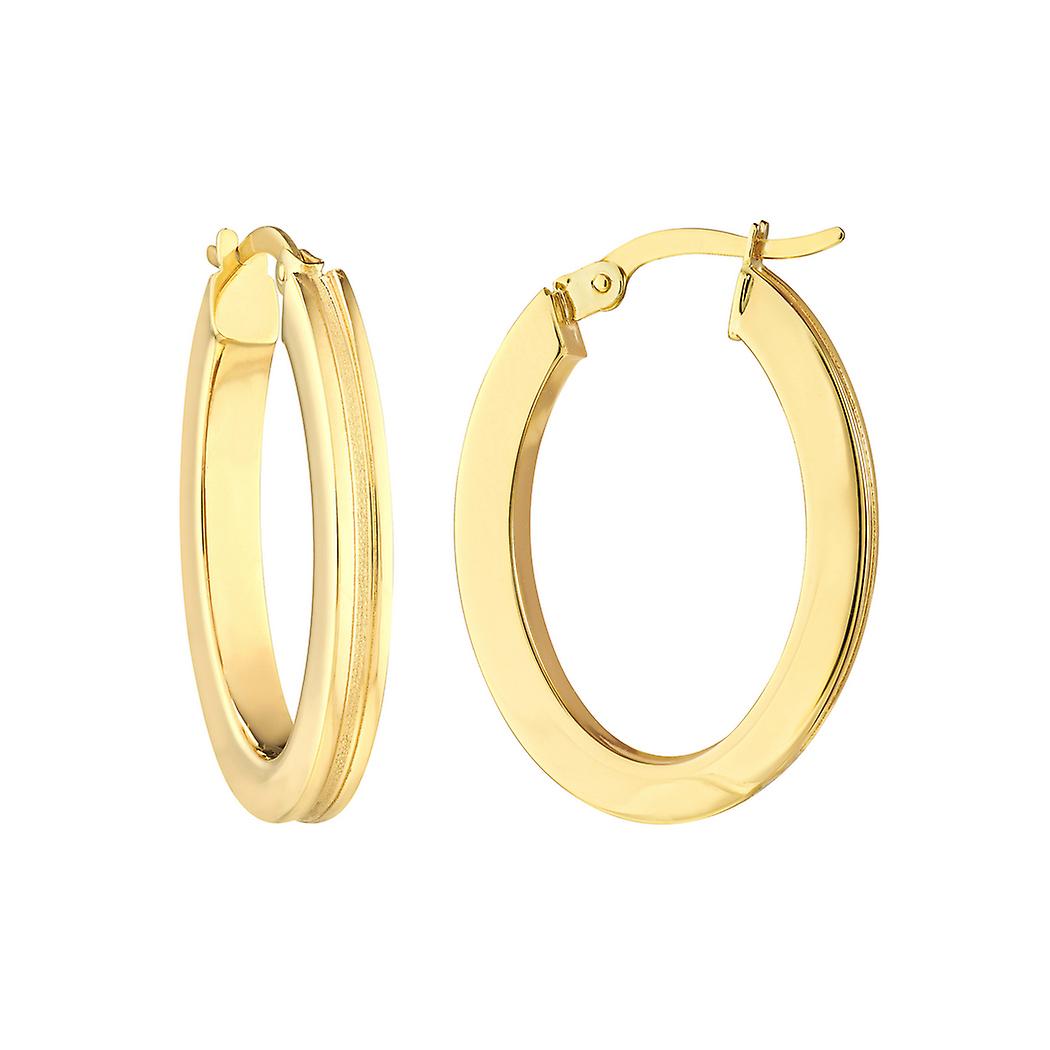 10Kイエローゴールド20x3mm溝付きデザインオーバルフープピアス-女性用フープピアス