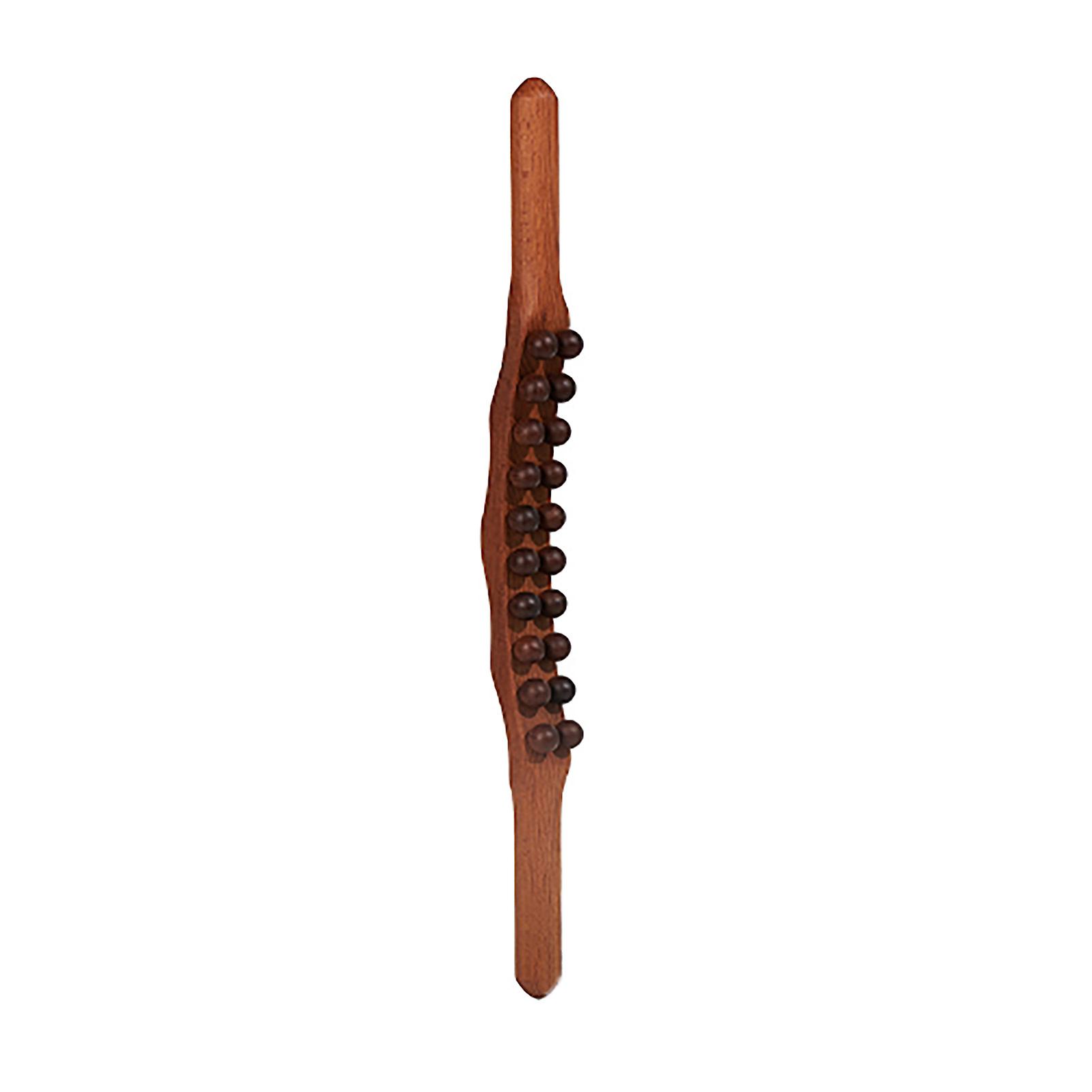 Wooden Gua Sha Stick, Double Row 20 Beads, Trigger Point Massage Tool for Neck and Back Muscles, Carbonized Beech, 20 Beads