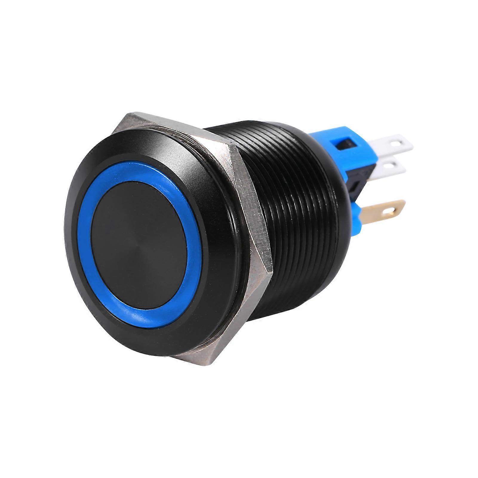 22mm 12V-24V Waterproof Selflocking Latching Push Button Switch Blue LED