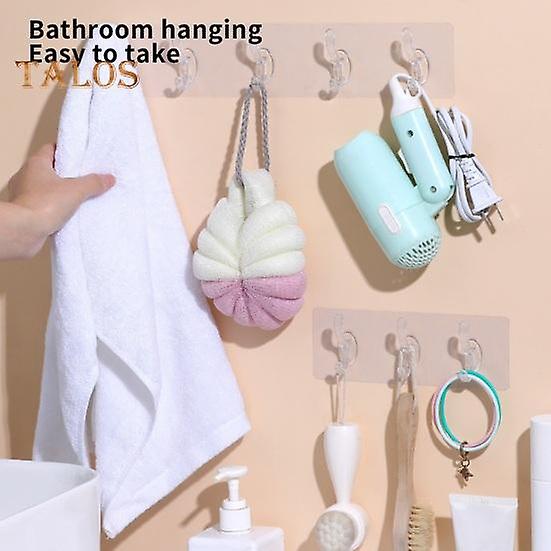 2Pcs Storage Hook Wall-Mounted Multifunctional Reusable Practical 6 Hooks in A Row Cloth Key Hanger Bathroom Supplies