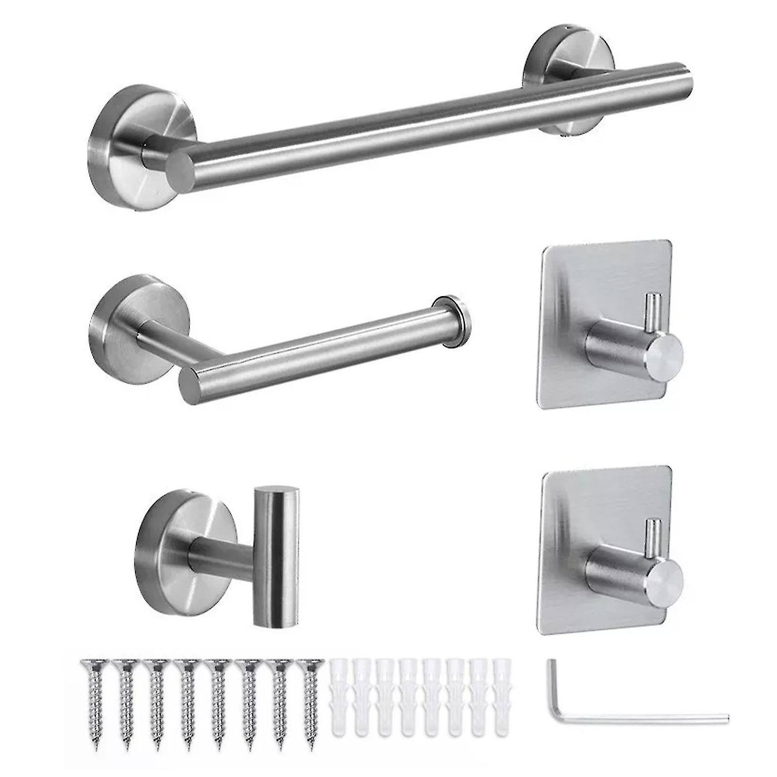 Bathroom Hardware Accessories Set - Towel Rack, Paper Holder, Hook - Silver