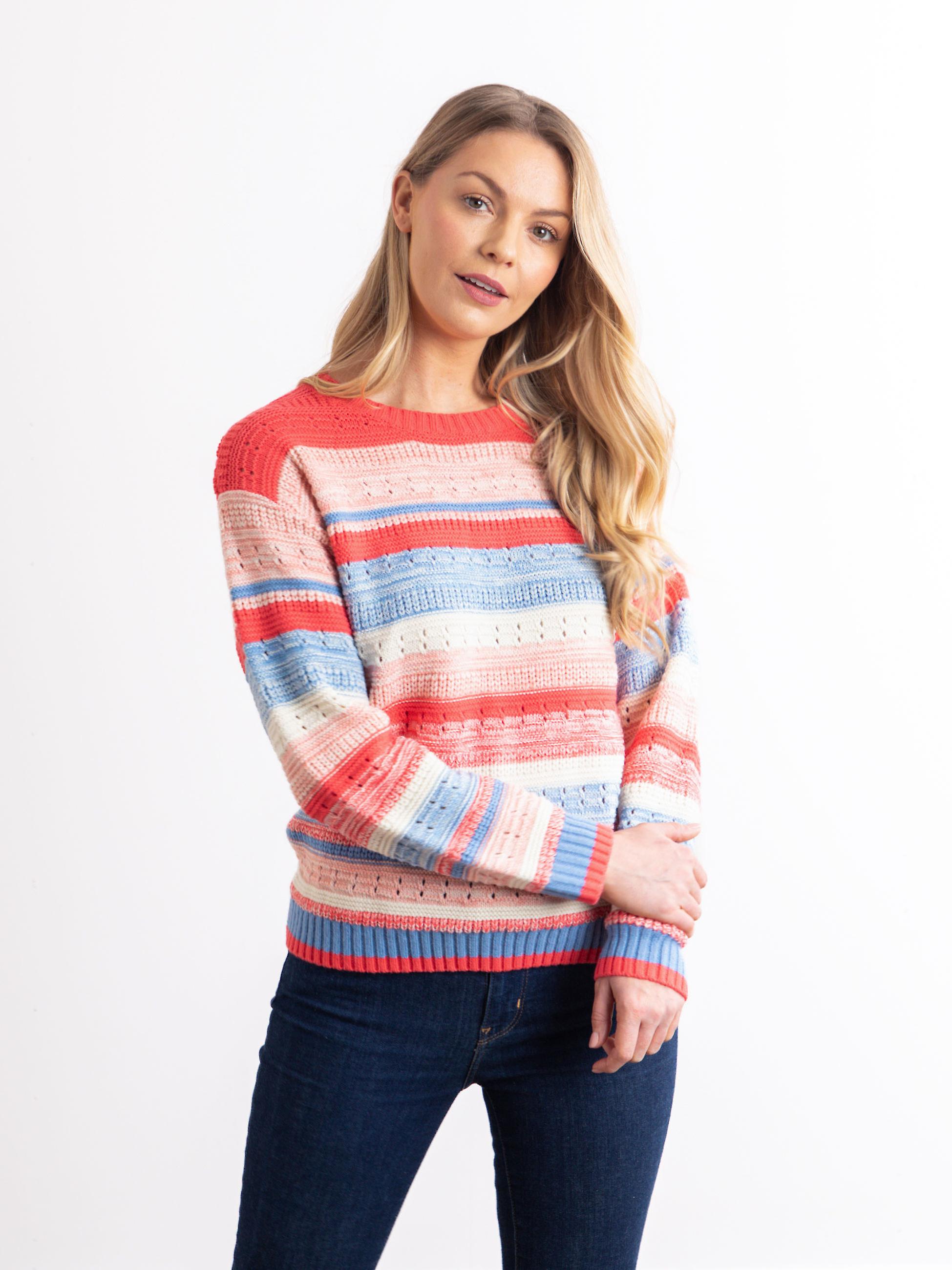Steff Knitted Striped Jumper in Coral