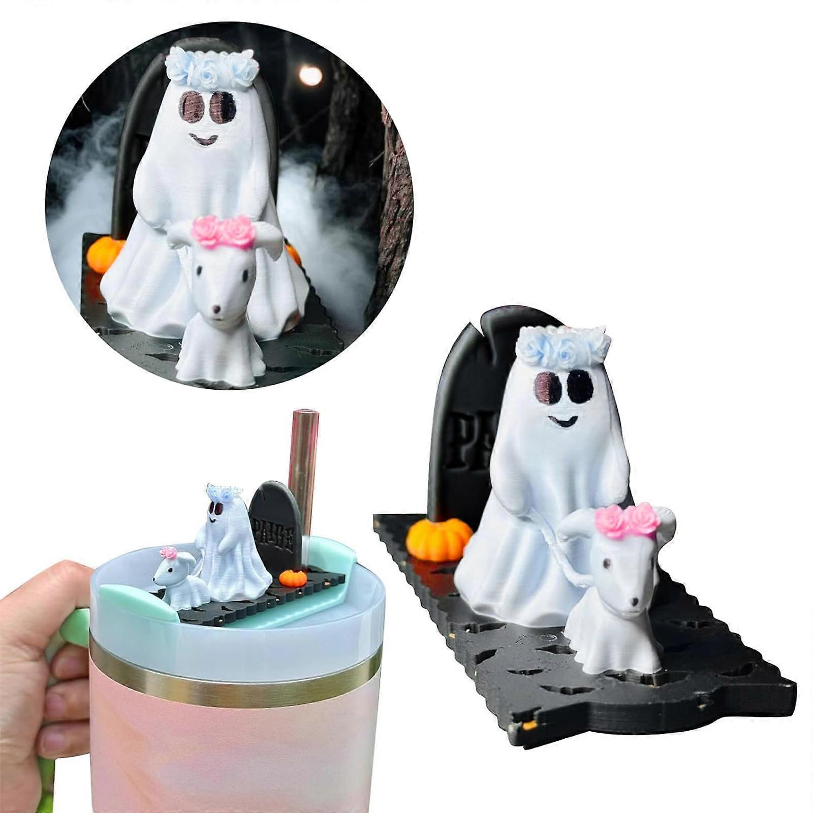 Tombstone Ghost 40oz Cup Lid Decoration