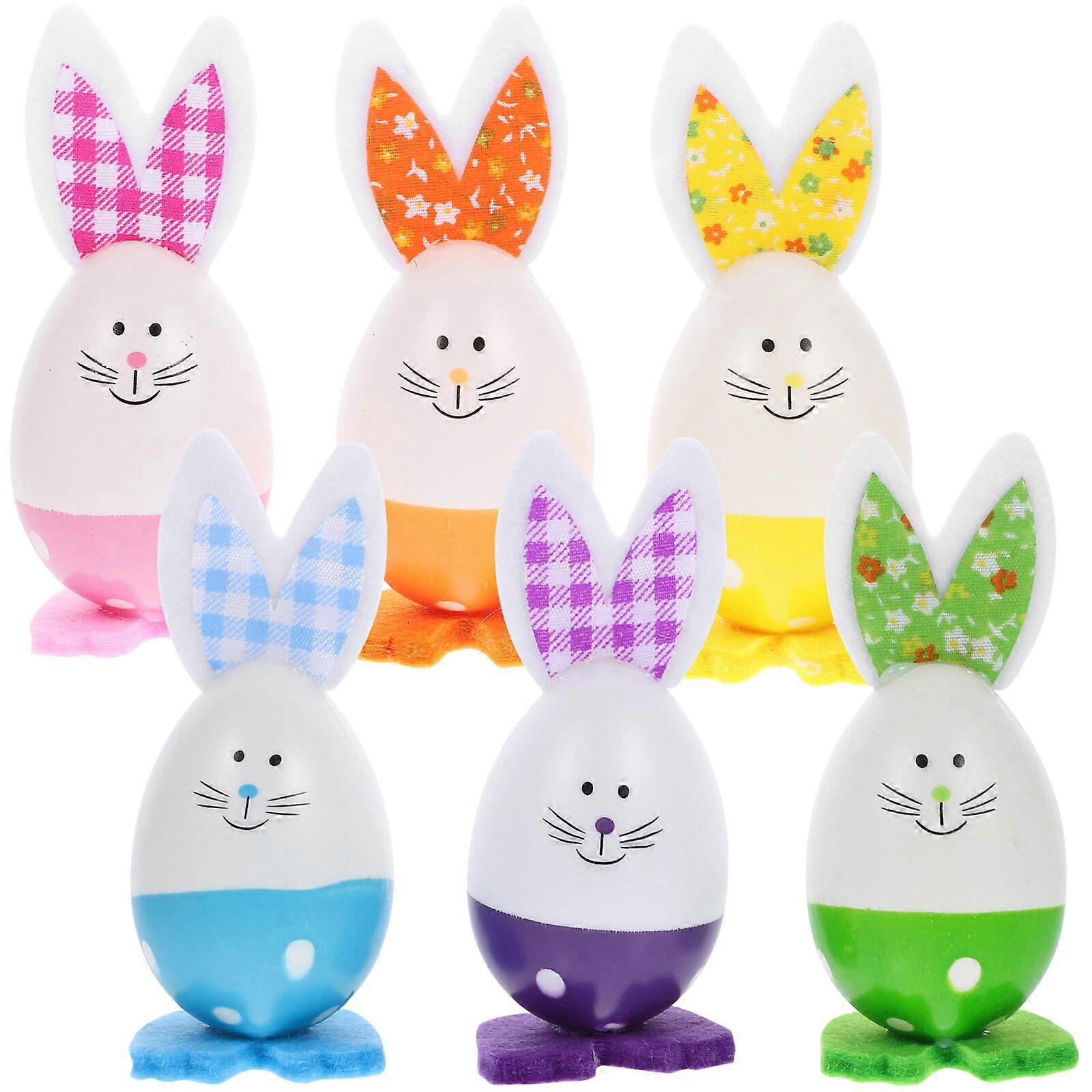 6pcs Decorative Easter Rabbit Eggs Easter Ornaments Desktop Decoration Party Decor