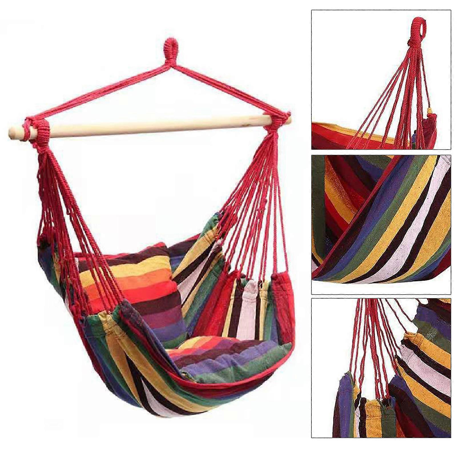 Hammock Chair Canvas Portable Comfortable Colorful Stripe Chair Hanging Rope Swing for Indoor