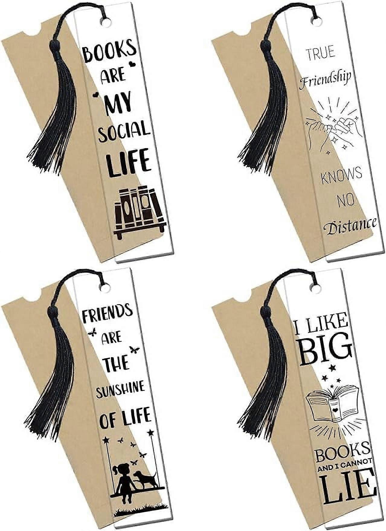 4Set Books Acrylic Pressed Bookmarks Clear Acrylic Bookmarks Rectangle Book Marker Tags with 4Pcs Tassels