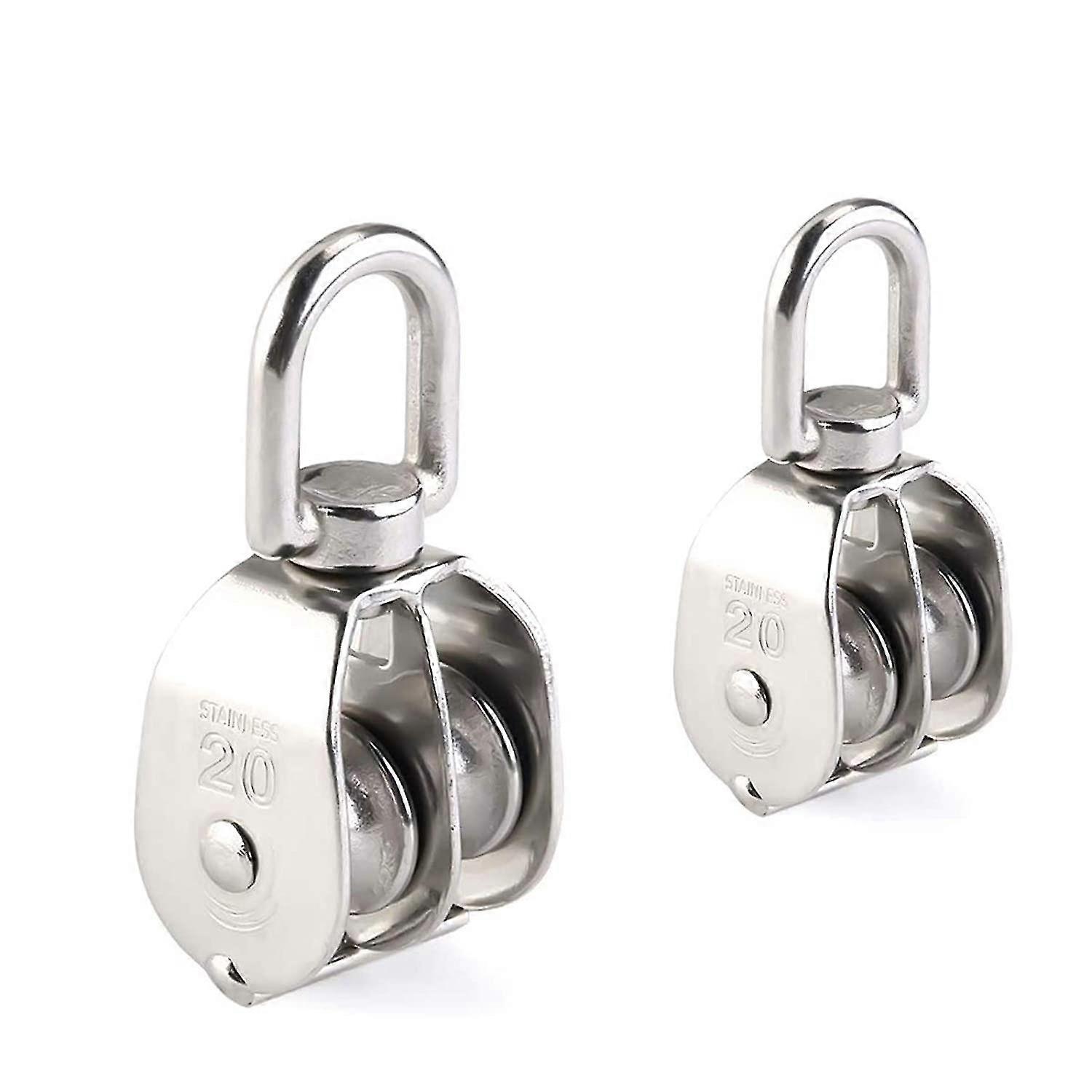 20mm بكرة مزدوجة كتلة، الفولاذ المقاوم للصدأ بكرة، رافعة دوارة سلك أملس حبل تحميل 75kg - 2 قطعة