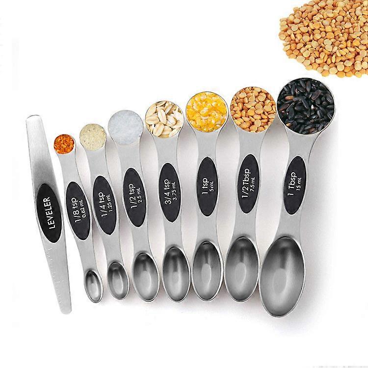 Pachet de 8 linguri de masurare, Sunmostar, Inox, Argintiu/Negru