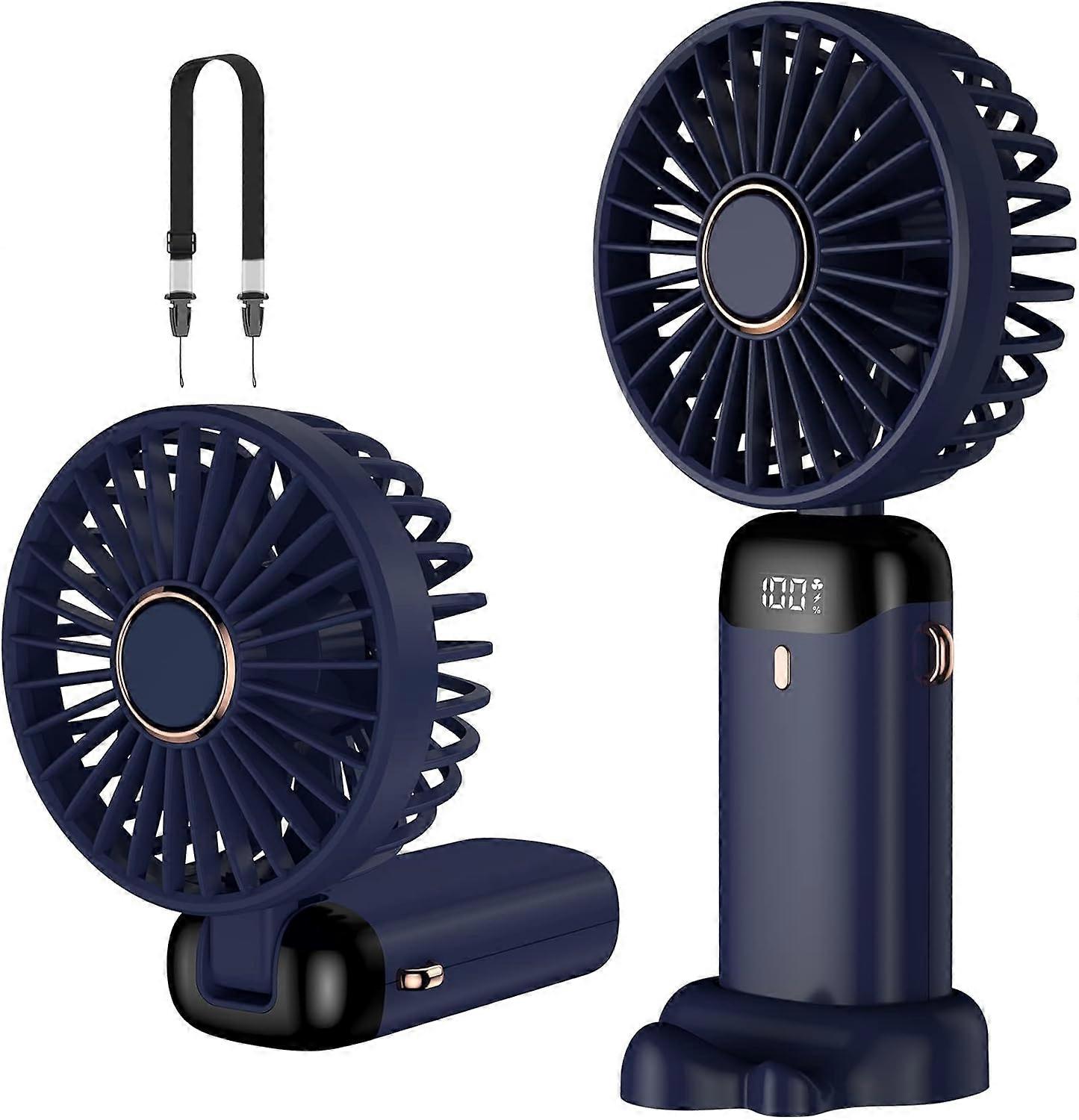 Handheld Fan, Mini Portable Fan USB Rechargeable,  5 speeds with Lanyard and Base, Built-in 4200mAh Battery Fan Foldable for Office,  Home, School
