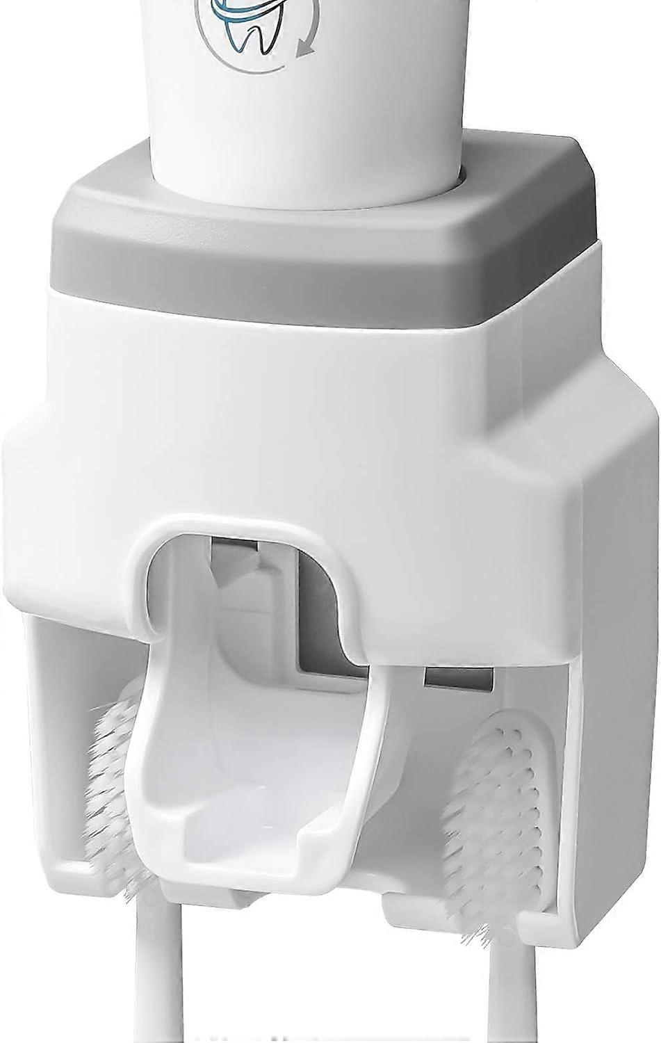 LINJOU Automatic Toothpaste Dispenser and Wall Mount Toothbrush Holder(grey)