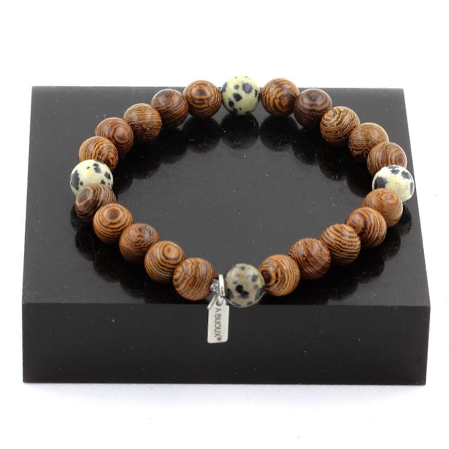 Bracelet Dalmatian Jasper Beads + wood 8 mm