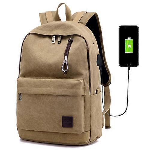 Multi-Function Travel Casual Canvas Backpack Students Bag with External USB Charging Interface & Headphone Jack