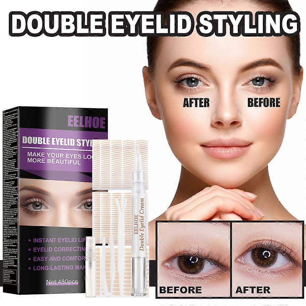 Double Eyelid Styling Set Invisible Droopy Eyelid Tape with Glue Waterproof Instant Eye Lid Lift Strips Eye Makeup Tool