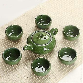 Fanquare Traditionelles Chinesisches Teeservice – 6 Keramik-Tassen + Teekanne, Kiefernholz-Geschenkbox, Pflaumenmotiv