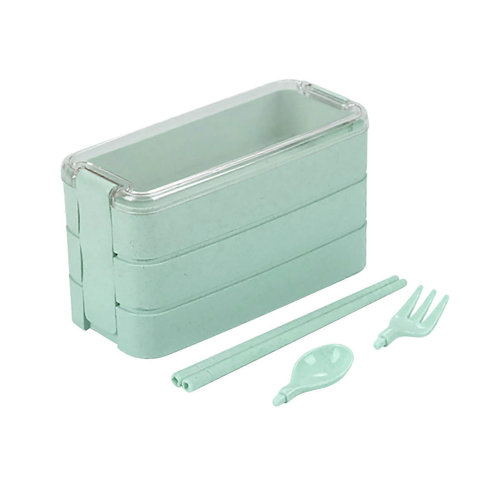 Stackable Bento Box,Lunch Box Kit With Spoon & Fork, 3-In-1 Compartment Whea-t Straw Meal Prep Containers,Leakproof Stackable Bento Lunch Box Meal