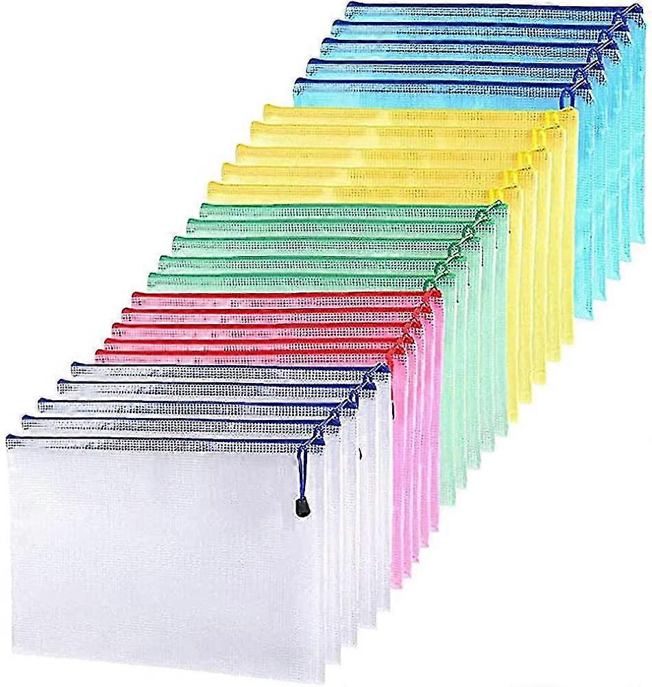 Document Bag A4-25 Pieces Zipper Pocket Plastic Zip Pouch Mesh Document Bag Din